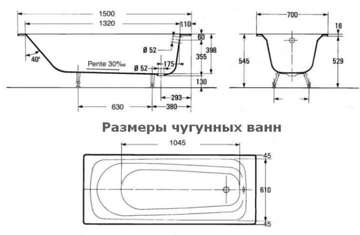Tailles des baignoires en acier : ce qui existe, petites et grandes dimensions