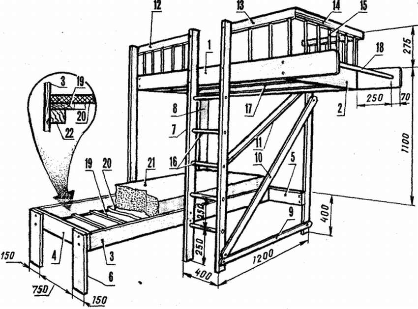 Lit superposé à faire soi-même: comment assembler des meubles fonctionnels en bois et en métal, des dessins et des schémas simples | Plus de 80 photos et vidéos