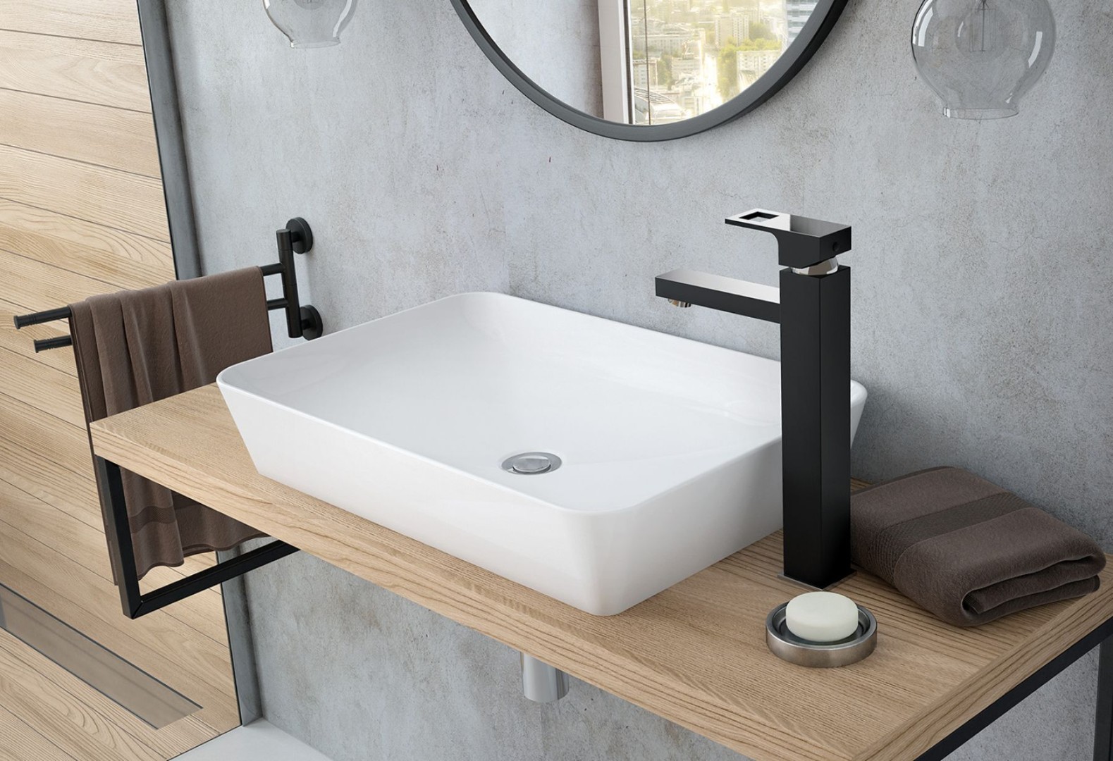 Lavabo sur le plan de travail - décoration de la salle de bain