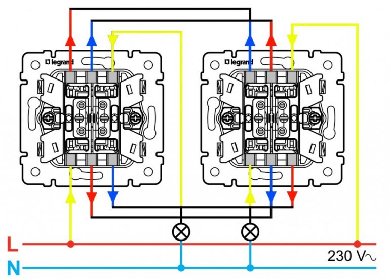 Schéma de connexion d'un commutateur de passage à partir de 2 endroits