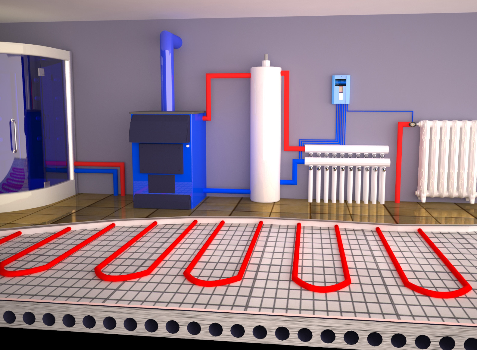 Maison intelligente - chauffage avec contrôleur et régulateur en fonction des conditions météorologiques