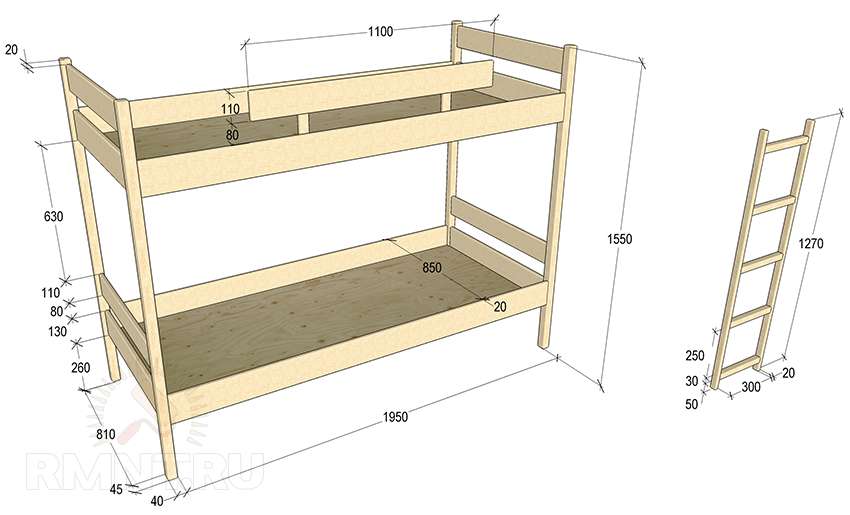 Lit superposé en bois