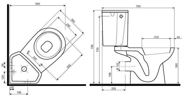 Dimensions standard de la cuvette des toilettes : tailles et poids des cuvettes des toilettes de différents modèles