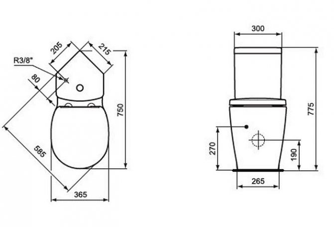 Dimensions standard d'une cuvette de WC avec réservoir : dimensions
