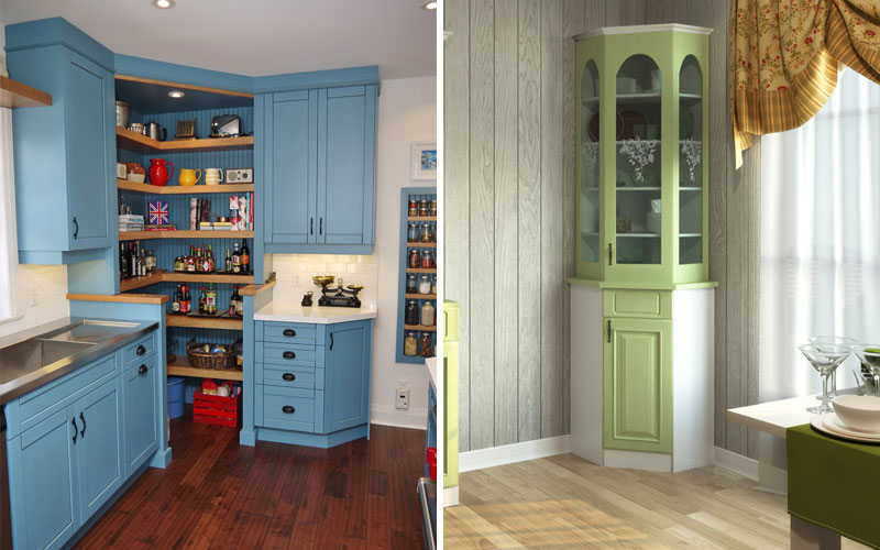 Coin obtus dans la cuisine, que faire ? conception d'armoire à angle ouvert