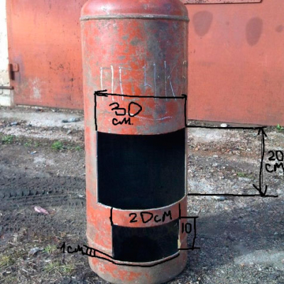 Poêle à ventre à faire soi-même à partir d'une bouteille de gaz: schémas, dessins + guide étape par étape