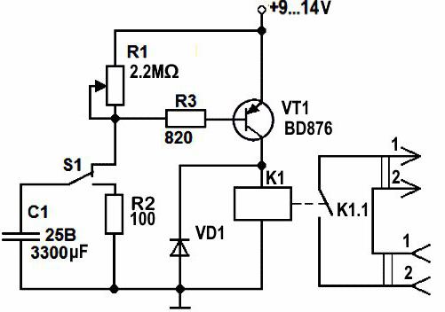 Circuit de relais temporisé: instructions pour l'autoproduction à la maison