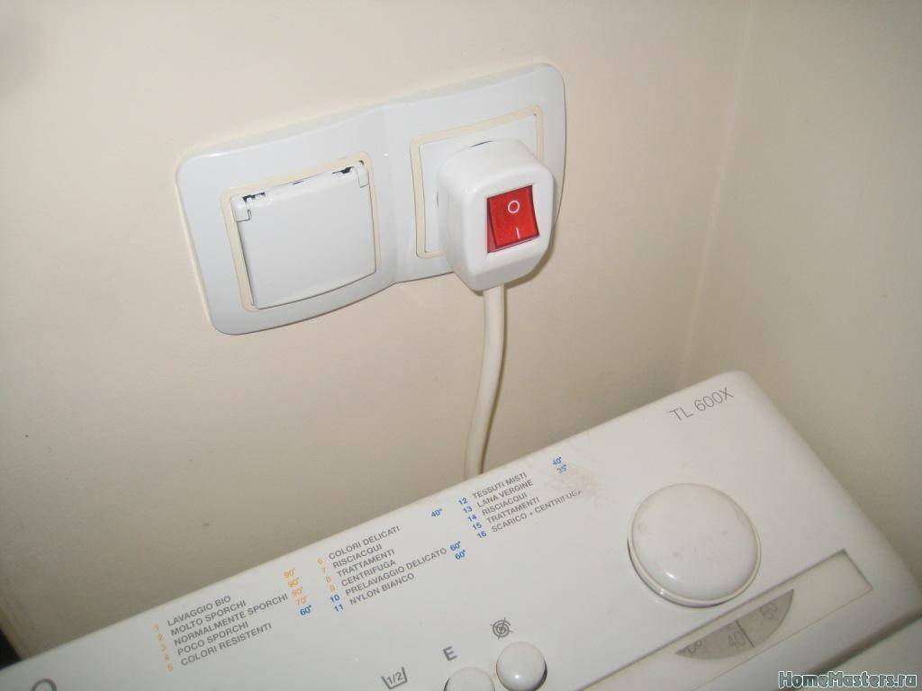 L'emplacement de la prise pour la machine à laver dans la salle de bain