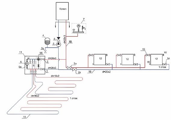 Chauffage au sol à eau dans le hall de 46 mètres carrés