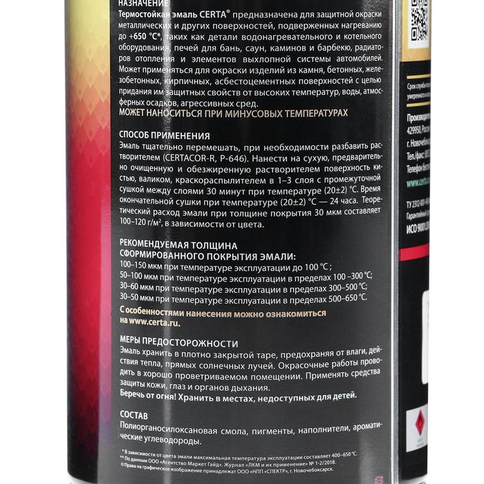 Émail certa résistant à la chaleur: caractéristiques et spécifications