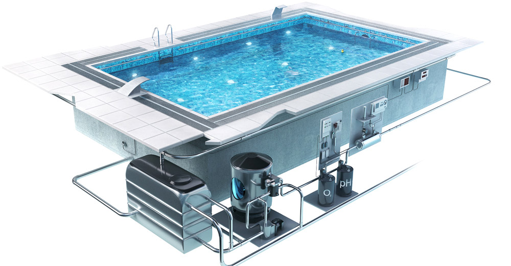 Equipement pour piscines : sélection pour le traitement de l'eau des piscines extérieures pour enfants. calcul d'équipement pour une structure en béton dans un bain