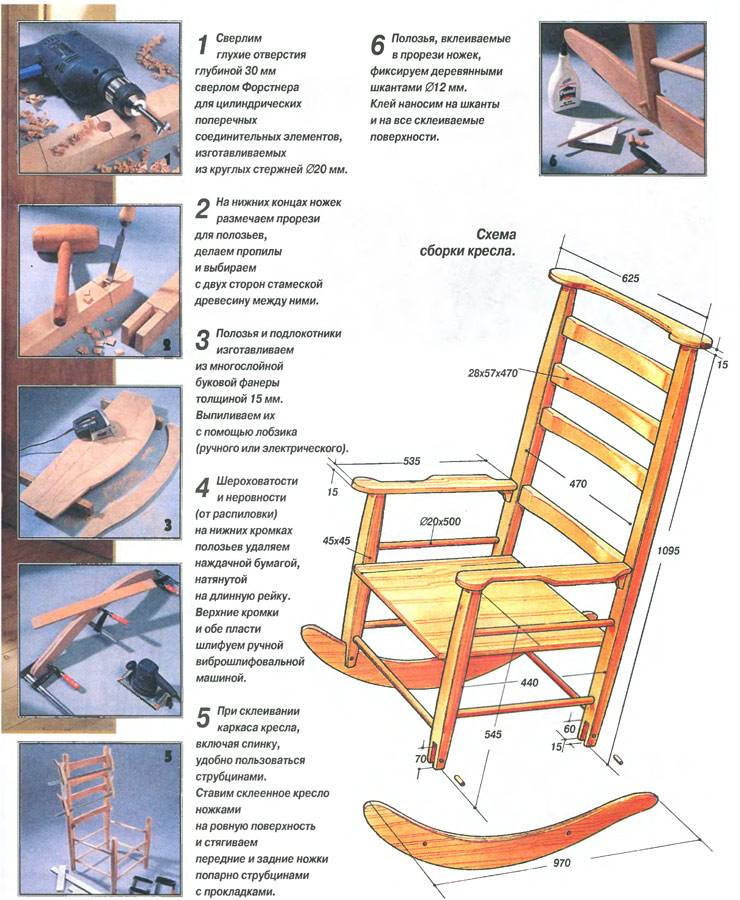 Chaise berçante DIY : solutions, dessins, photos, réalisation