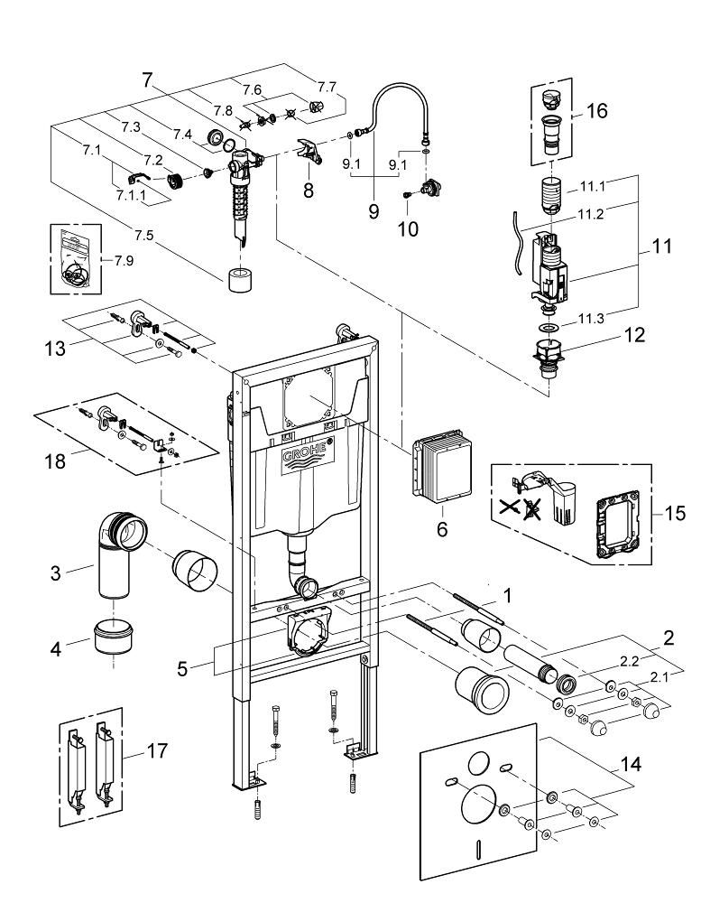 Pose d'un WC suspendu et sur pied avec pose : schéma de pose