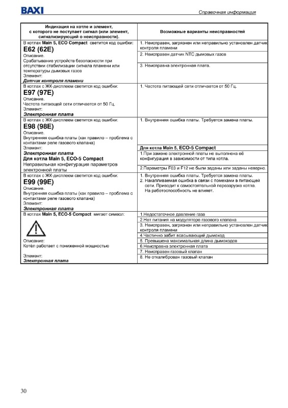 Dépannage de la chaudière à gaz e02 baxi (baxi)