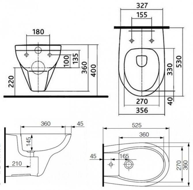 Dimensions standard de la cuvette des toilettes, dimensions d'installation et cuvette des toilettes suspendue