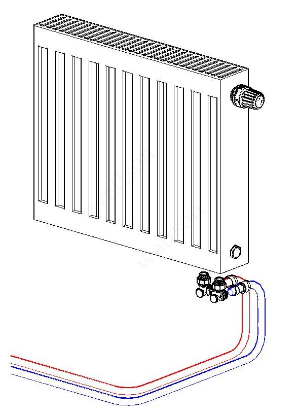 Connexion inférieure des radiateurs de chauffage