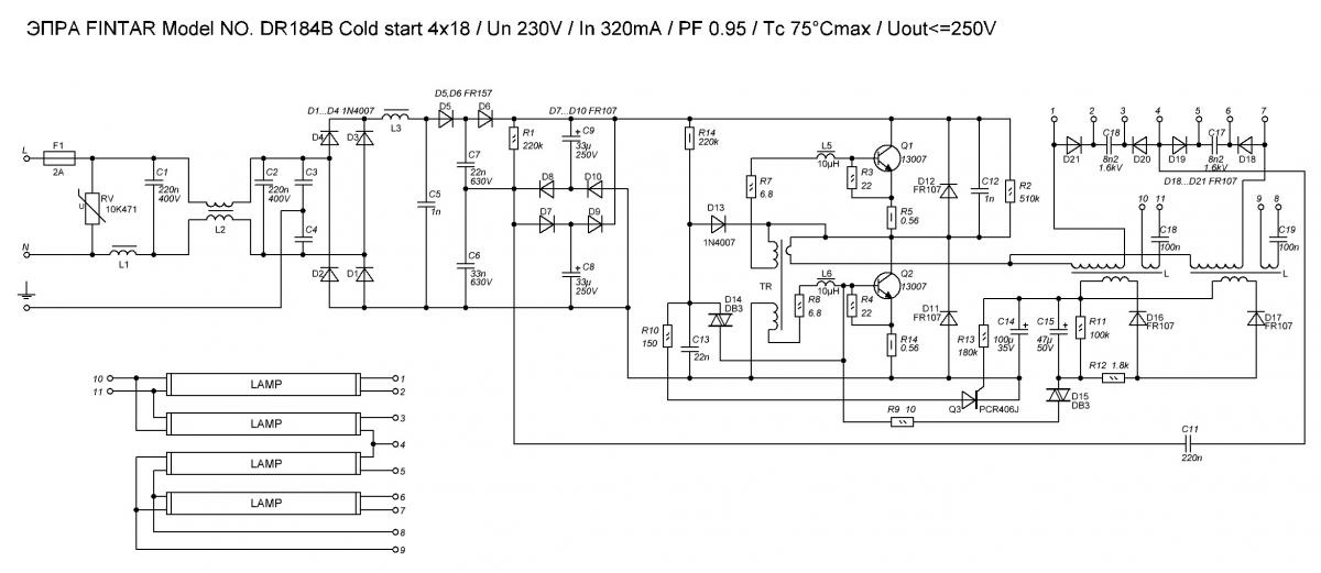 Schémas de connexion pour lampes fluorescentes
