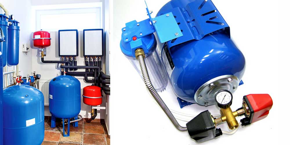 Vase d'expansion pour l'alimentation en eau: dispositif de réservoir hydraulique, installation, calcul