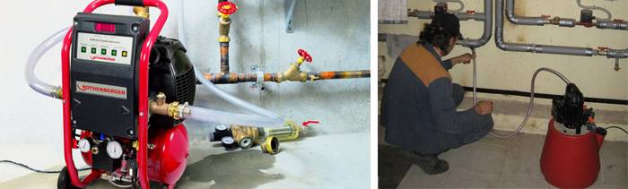 Rinçage hydropneumatique et test de pression du système de chauffage - technologie de travail