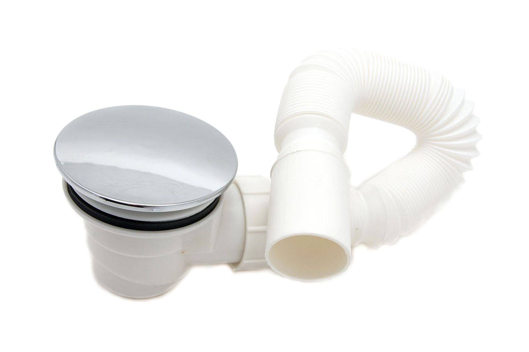 Siphon plat pour évier une version compacte dans une salle de bain pour un lavabo, application du pilote santek et matériaux de fabrication, dispositif et principe de fonctionnement