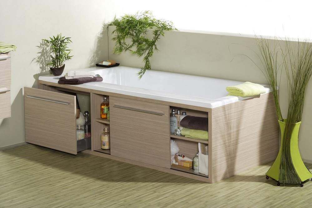 Pare-baignoire avec étagères pour ranger les produits chimiques ménagers: une conception pliante avec une étagère et un panneau de bain semi-circulaire avec des portes