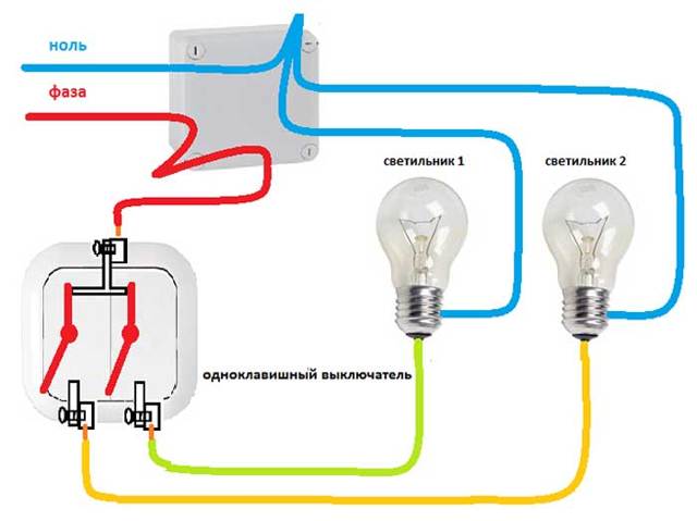 Comment connecter un interrupteur double pour deux ampoules (deux clés): schéma de câblage et vidéo