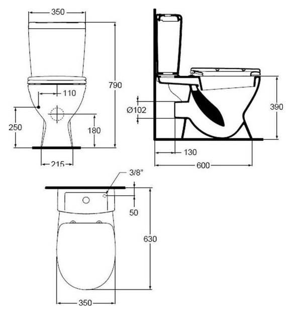 Dimensions des installations pour les toilettes
