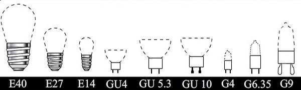 Types de socles pour lampes d'éclairage: marquage standard et types de socles pour ampoules