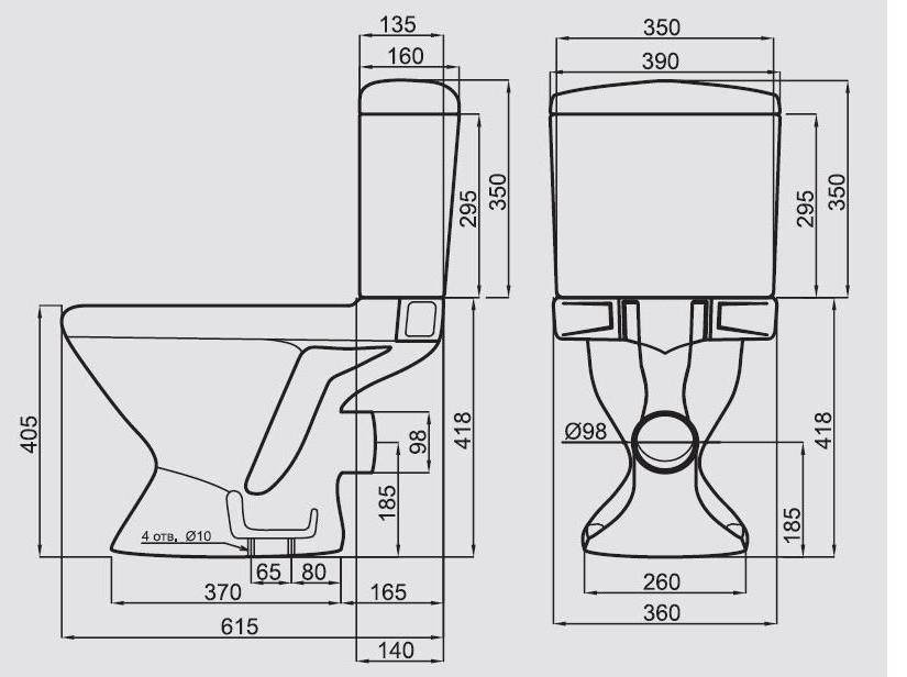Dimensions des toilettes : dimensions standard d'un encastré avec un réservoir en plan, normes pour la largeur et la hauteur de la structure articulée encastrée
