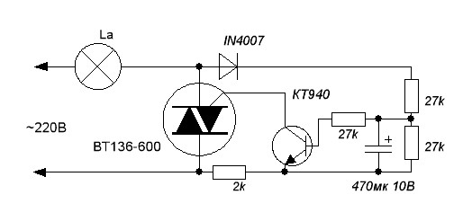 Allumage et extinction en douceur des lampes à incandescence de 220 volts