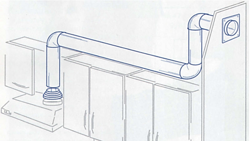 Hotte de cuisine avec sortie (sortie) à la ventilation: installation