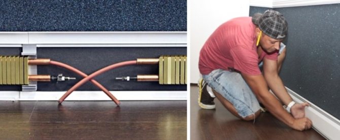 Pose d'une plinthe chauffante - option raccordement électrique et eau.