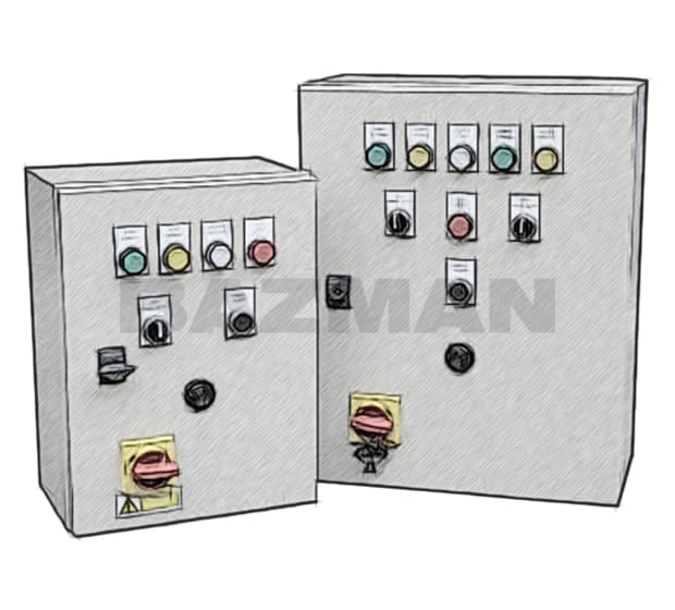 Armoire de commande de ventilation : panneau de commande des systèmes d'alimentation et d'évacuation, schéma d'une unité de commande de ventilateur avec un chauffe-eau