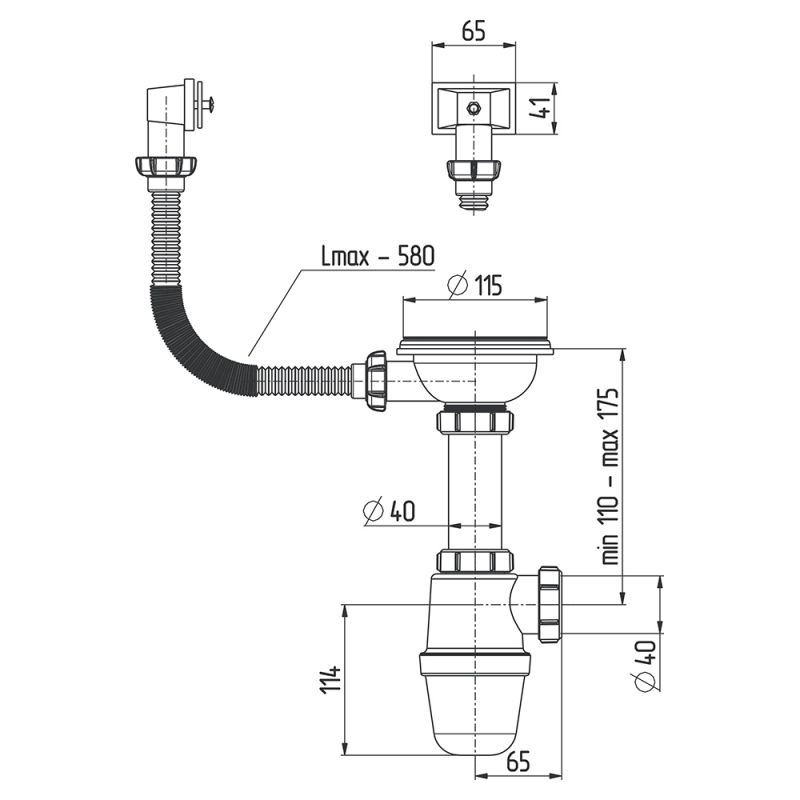 Siphon plat pour évier une version compacte dans une salle de bain pour un lavabo, application du pilote santek et matériaux de fabrication, dispositif et principe de fonctionnement