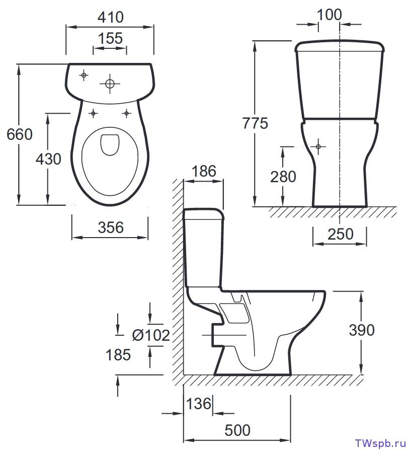Dimensions standard de la cuvette des toilettes : tailles et poids des cuvettes des toilettes de différents modèles