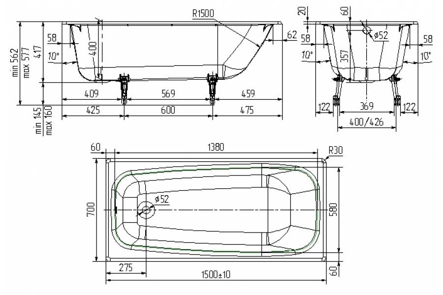 Quelles sont les dimensions standard de la baignoire - vidéo et photo
