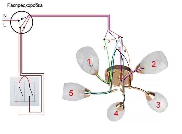 Schéma de câblage d'un interrupteur double pour deux ampoules : installation