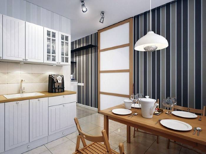 Papier peint pour une petite cuisine moderne : agrandir l'espace et capter la lumière