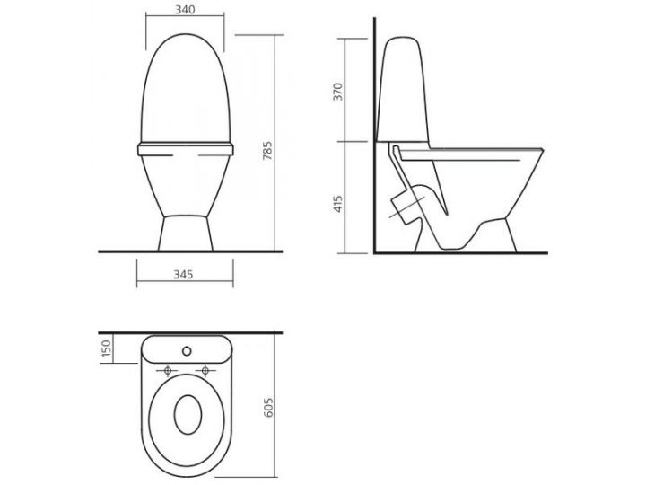 Dimensions des toilettes : dimensions standard d'un encastré avec un réservoir en plan, normes pour la largeur et la hauteur de la structure articulée encastrée